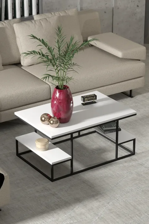 Coffee Table with Shelves - White