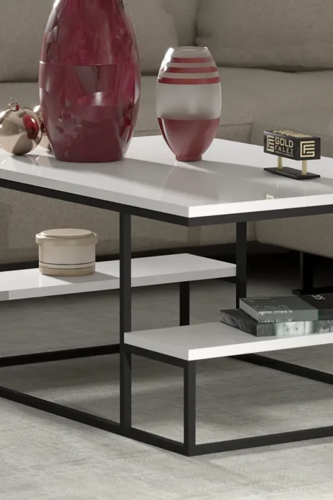 Coffee Table with Shelves - White