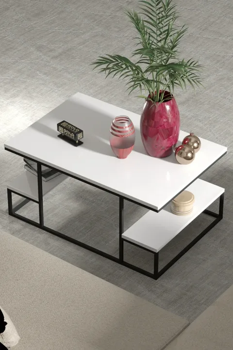 Coffee Table with Shelves - White