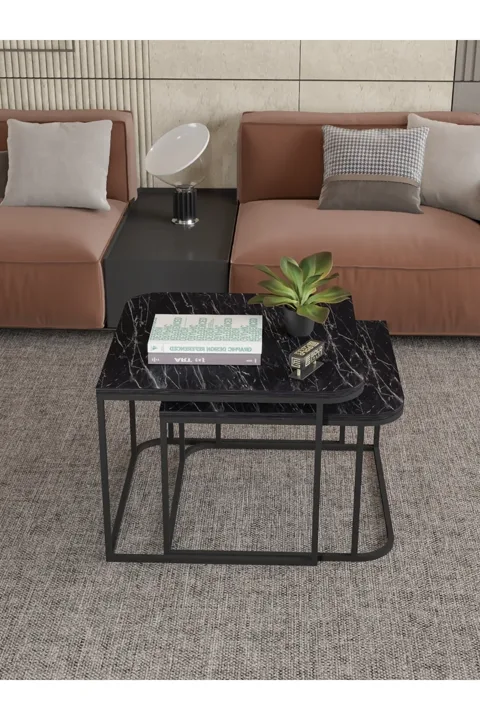 Damla 2-Piece Square Coffee Table - Black