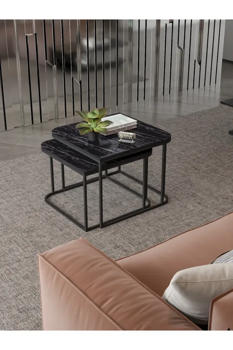 Damla 2-Piece Square Coffee Table - Black
