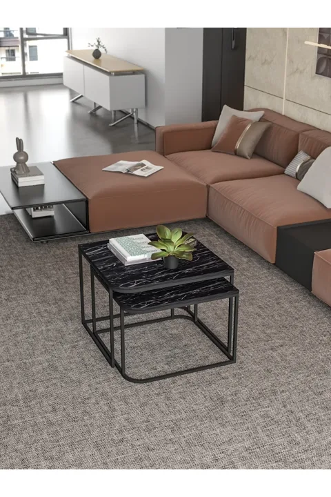 Damla 2-Piece Square Coffee Table - Black