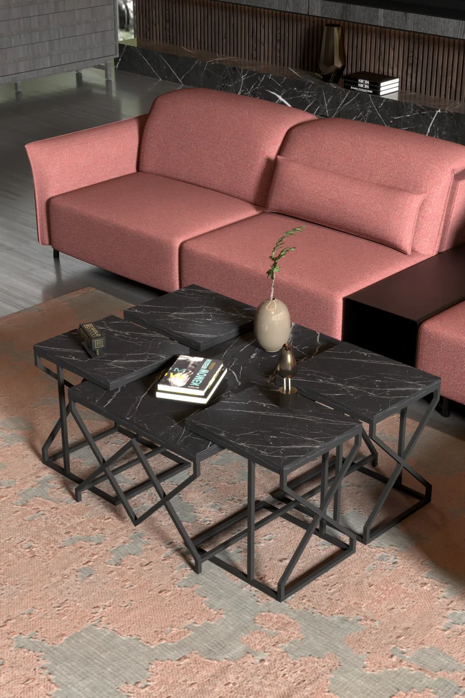 V Lux 5-Piece Coffee & Nesting Table Set - Black