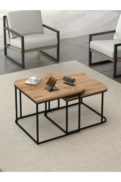 Damla 2-Piece Square Coffee Table - Brown