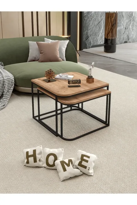 Damla 2-Piece Square Coffee Table - Brown