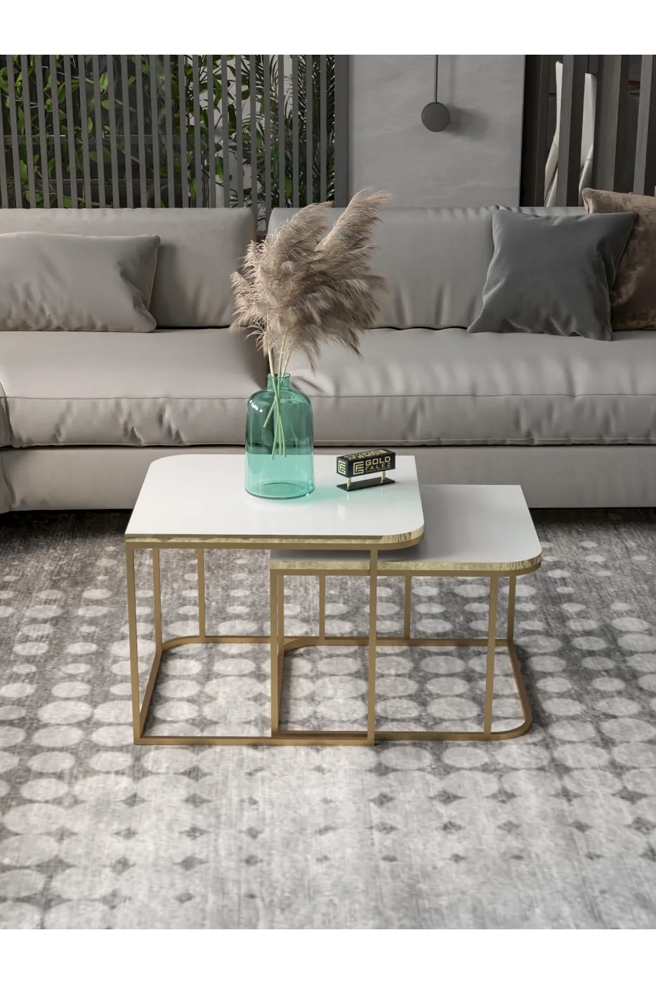 Damla 2-Piece Square Coffee Table - Yellow