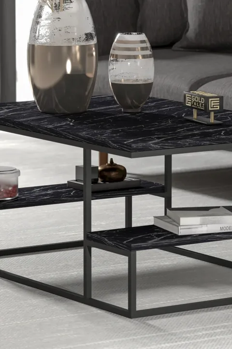 Coffee Table with Shelves - Black
