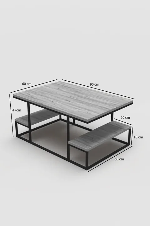 Coffee Table with Shelves - Black