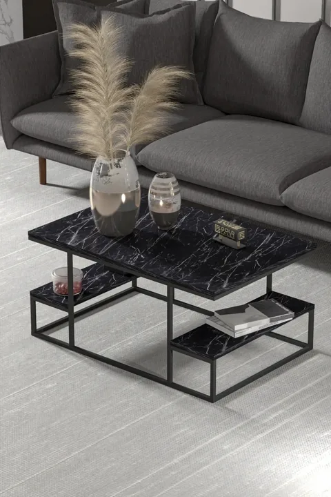 Coffee Table with Shelves - Black