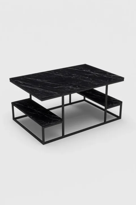 Coffee Table with Shelves - Black