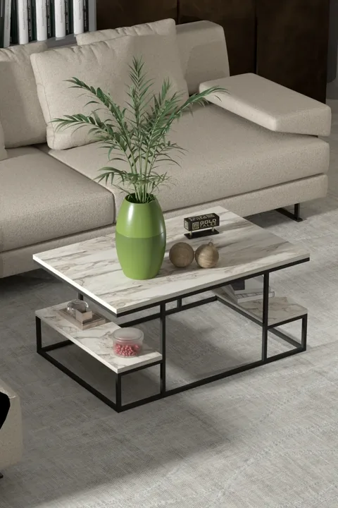 Coffee Table with Shelves - Ecru