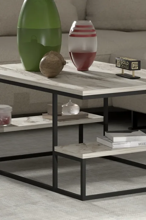 Coffee Table with Shelves - Ecru