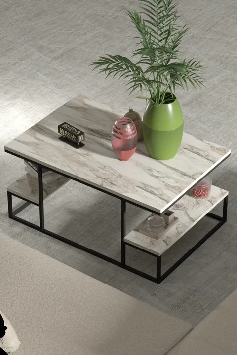 Coffee Table with Shelves - Ecru