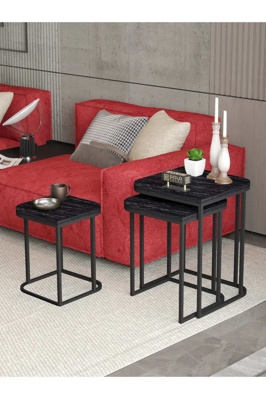 Damla ensemble de 3 tables gigognes rectangulaires - noir