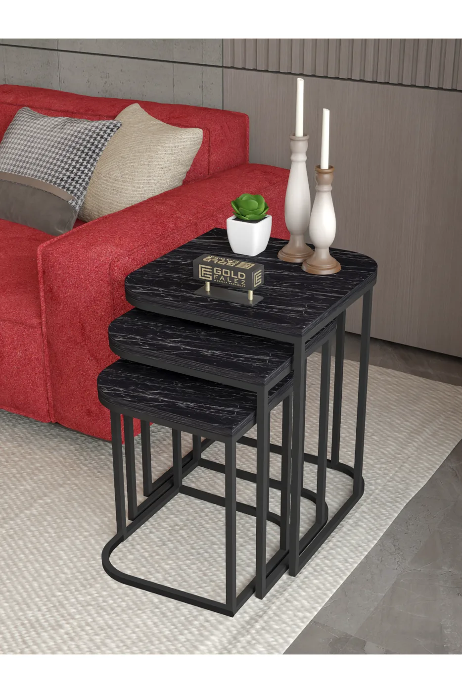 Damla ensemble de 3 tables gigognes rectangulaires - noir