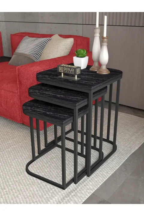 Damla 3-Piece Rectangular Nesting Table Set - Black
