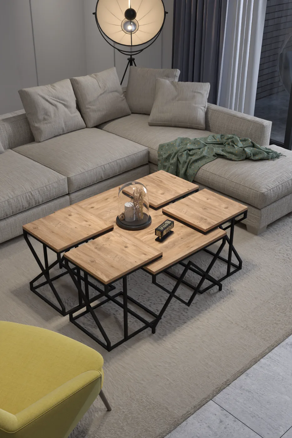 V Lux 5-Piece Coffee & Nesting Table Set - Brown