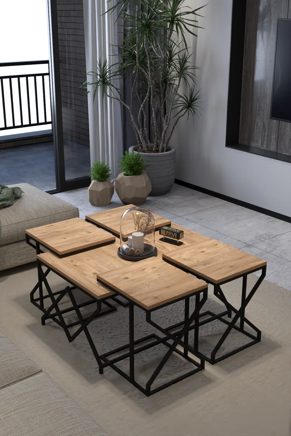 V Lux 5-Piece Coffee & Nesting Table Set - Brown
