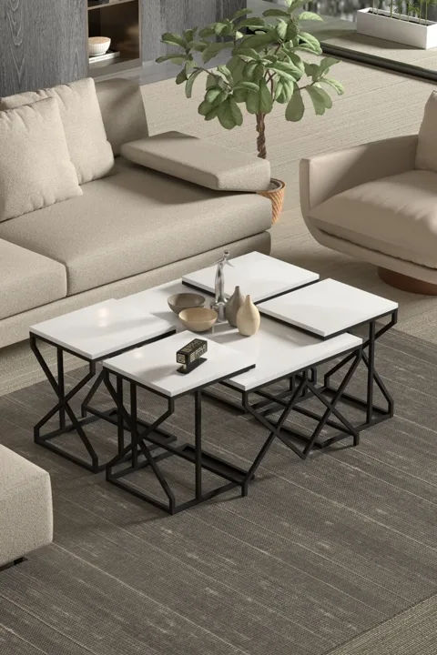 V Lux 5-Piece Coffee & Nesting Table Set - White