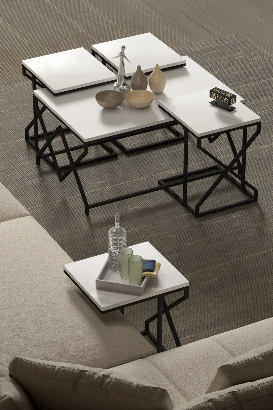 V Lux 5-Piece Coffee & Nesting Table Set - White