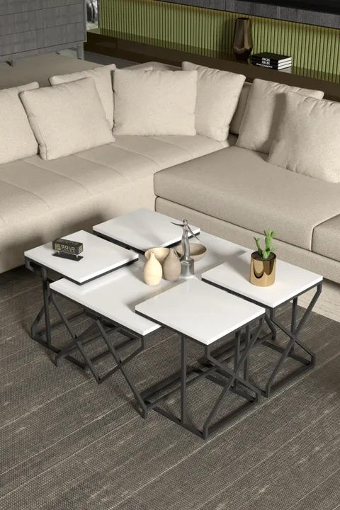 V Lux 5-Piece Coffee & Nesting Table Set - White