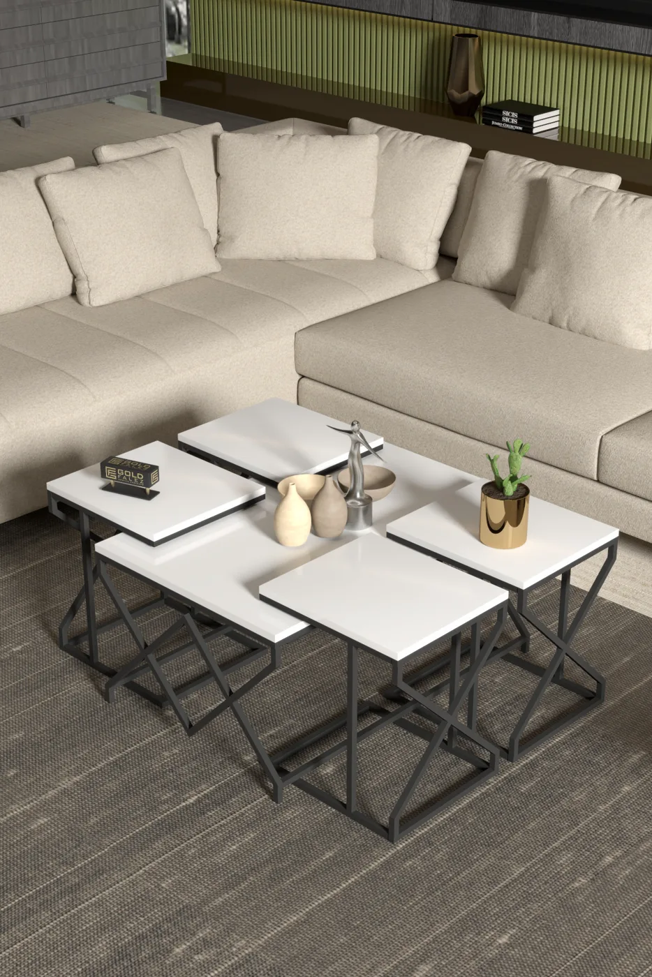 V Lux 5-Piece Coffee & Nesting Table Set - White