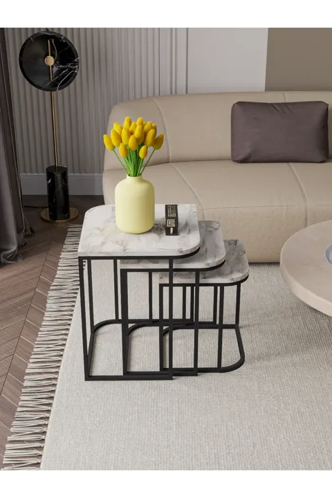 Damla 3-Piece Rectangular Nesting Table Set - Multicolour