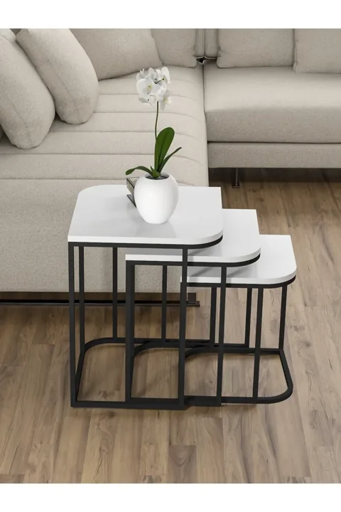 Damla 3-Piece Rectangular Nesting Table Set - White