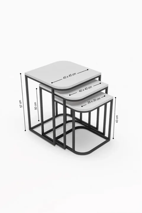 Damla 3-Piece Rectangular Nesting Table Set - White