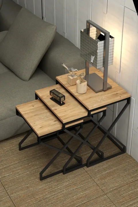 3-Piece Square Nesting Table Set V-Shaped Legs - Brown