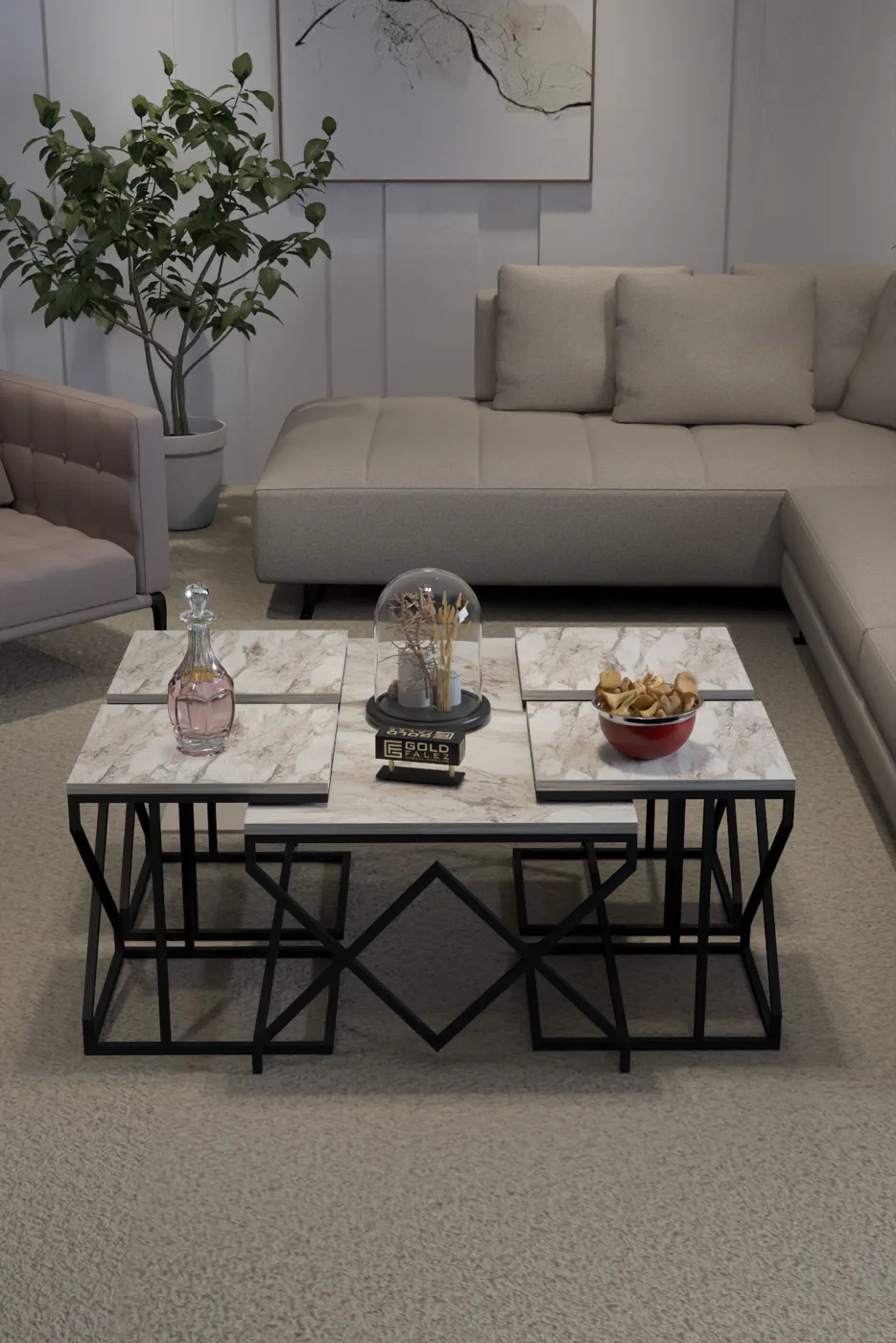 V Lux 5-Piece Coffee & Nesting Table Set - Ecru