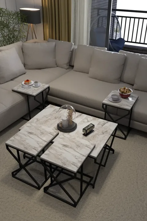 V Lux 5-Piece Coffee & Nesting Table Set - Ecru