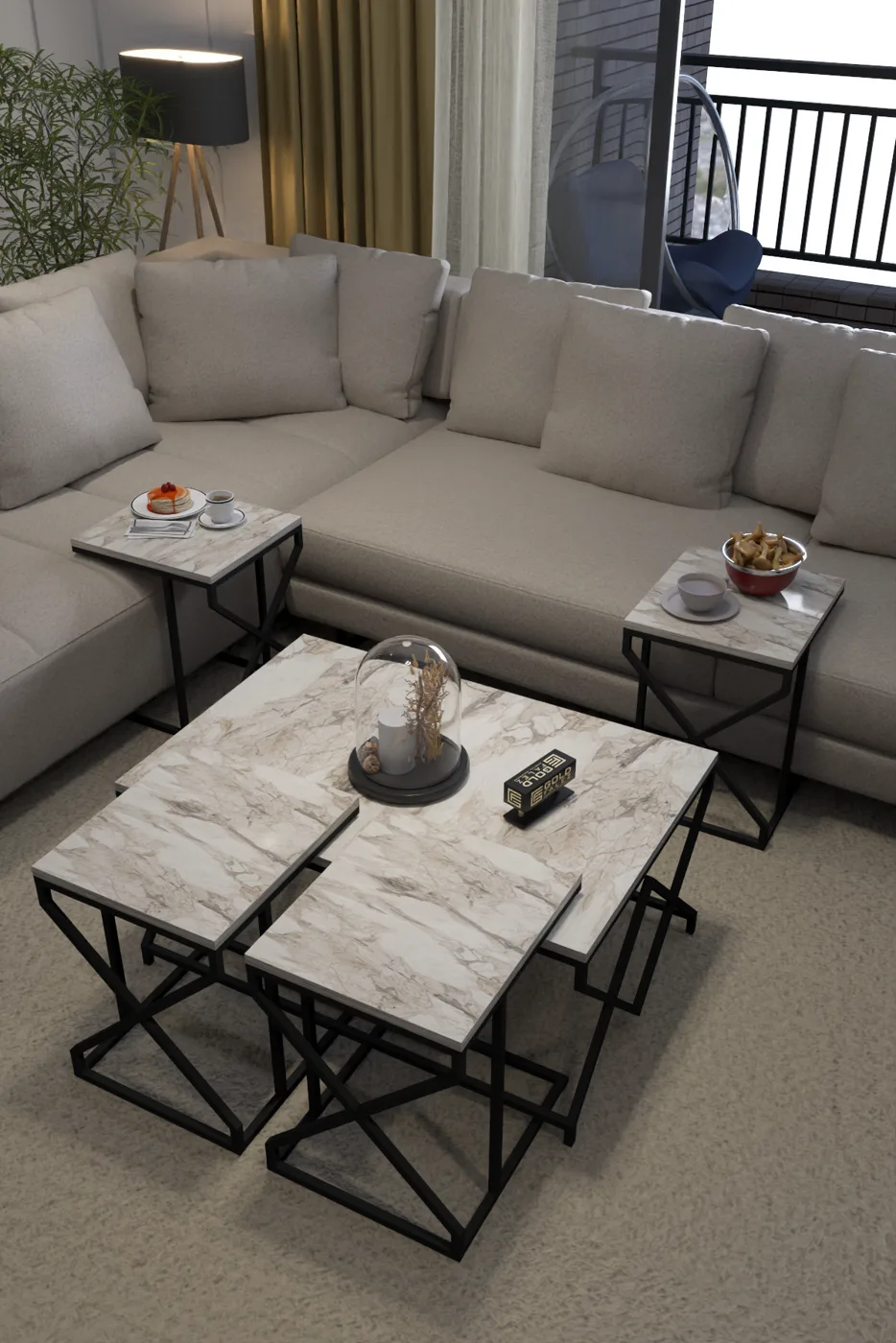 V Lux 5-Piece Coffee & Nesting Table Set - Ecru