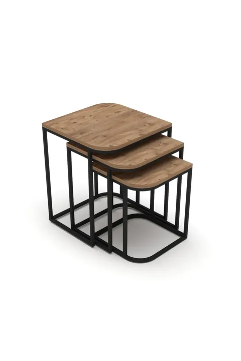 Damla 3-Piece Rectangular Nesting Table Set - Brown
