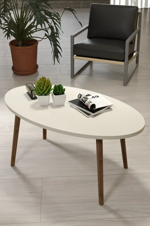 Turned Wooden Leg Oval Coffee & Nesting Table Set - Ecru