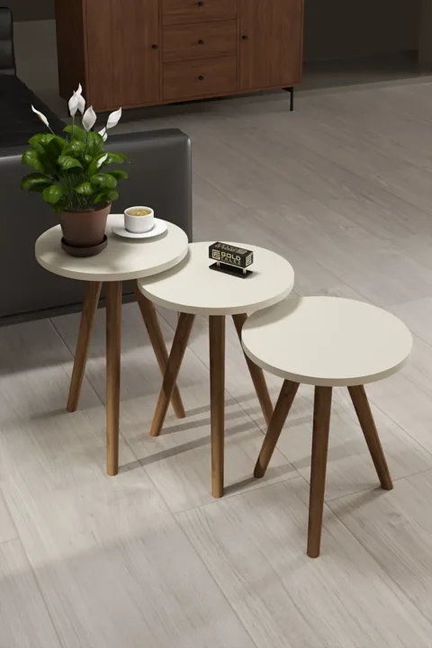 Turned Wooden Leg Oval Coffee & Nesting Table Set - Ecru