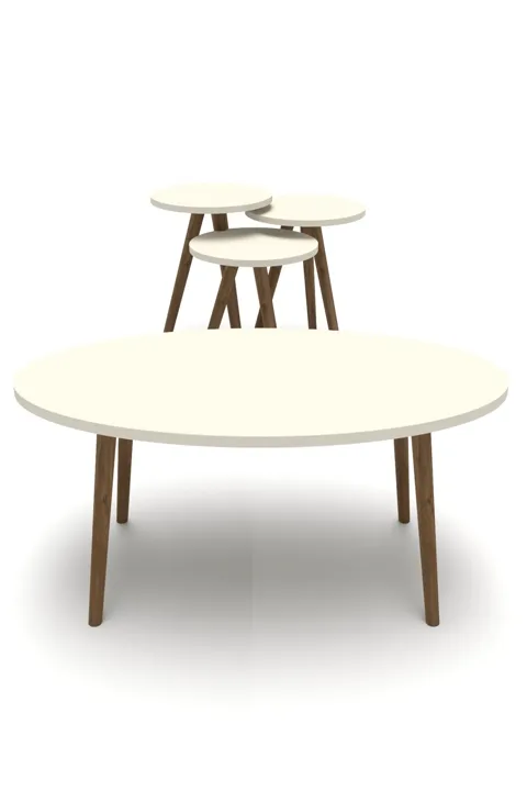 Turned Wooden Leg Oval Coffee & Nesting Table Set - Ecru