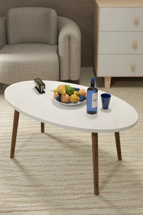 Turned Wooden Leg Oval Coffee & Nesting Table Set - White
