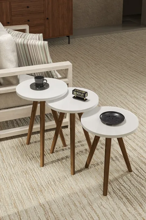 Turned Wooden Leg Oval Coffee & Nesting Table Set - White