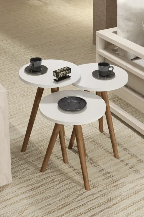 Turned Wooden Leg Oval Coffee & Nesting Table Set - White