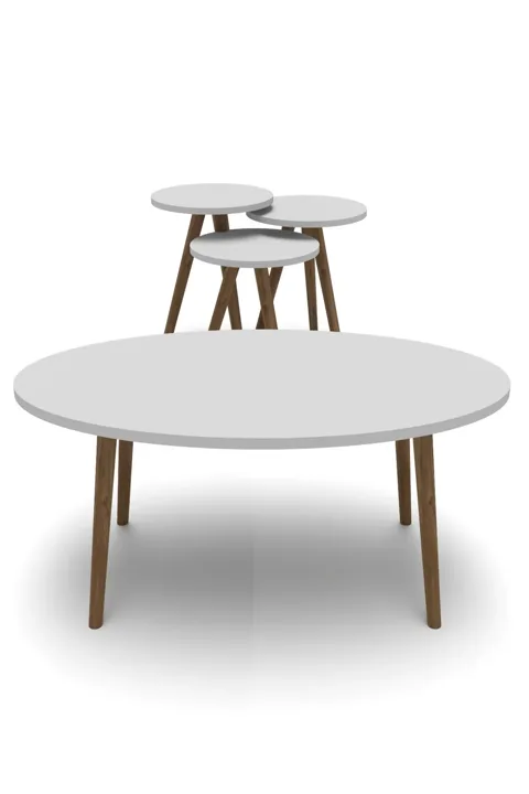 Turned Wooden Leg Oval Coffee & Nesting Table Set - White