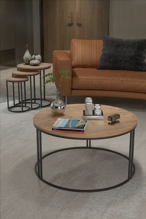 Set combinato tavolino da salotto e tavolini a incastro C - Pino atlantico