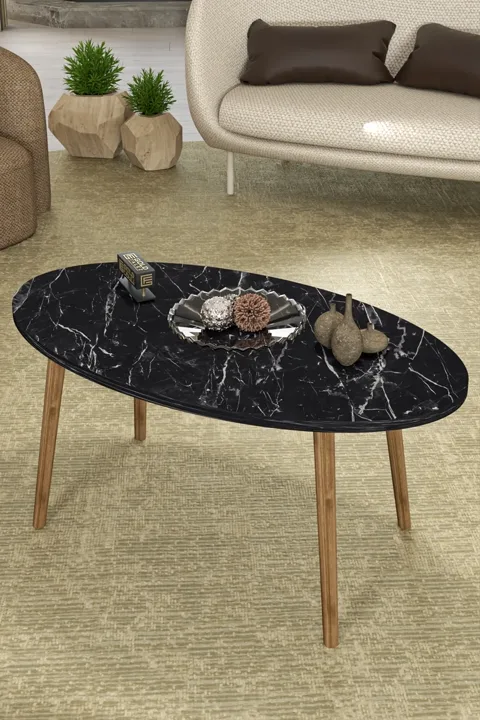 Turned Wooden Leg Oval Coffee & Nesting Table Set - Black
