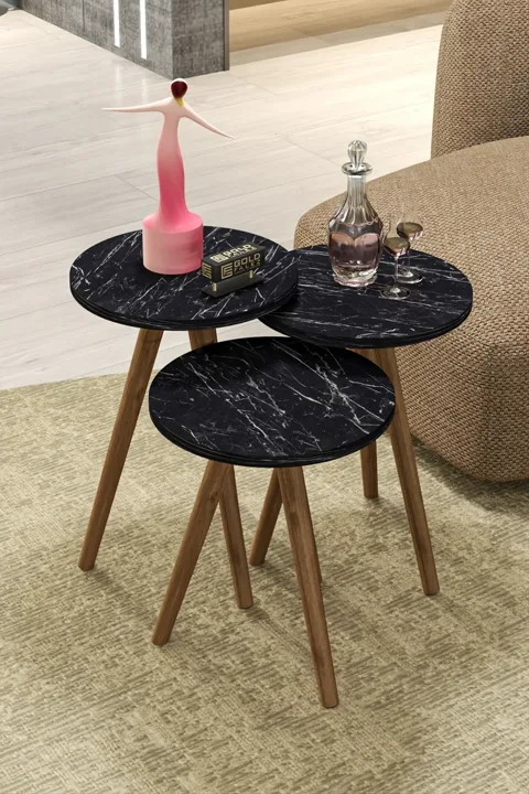 Turned Wooden Leg Oval Coffee & Nesting Table Set - Black