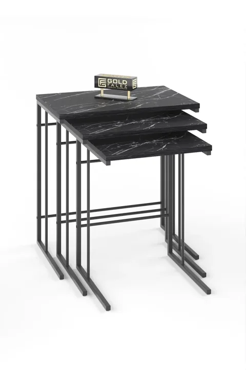 Solo 3-Piece Square Nesting Table Set - Black Marble Effect