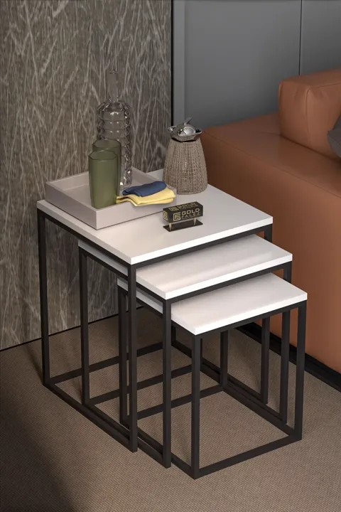 Cube 3-Piece Square Nesting Table Set - White