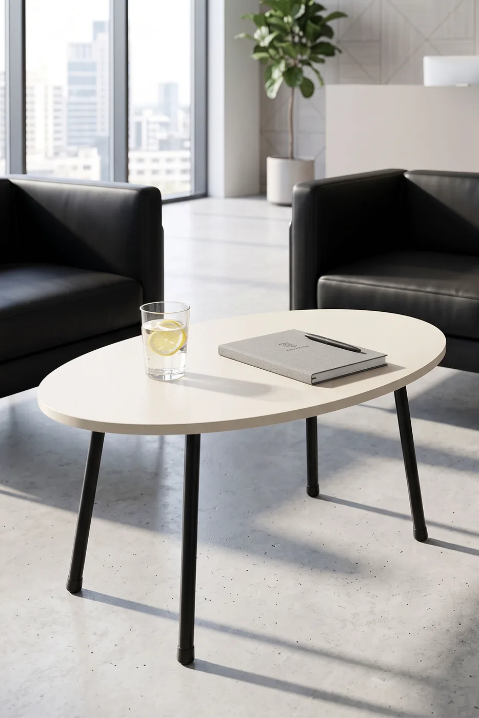 Round Coffee & Nesting Table Set Metal Legs - Ecru
