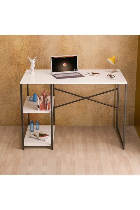Desk with Side Shelf - White