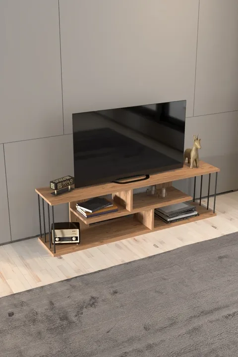Gzd TV Unit with Wall Shelf - Walnut