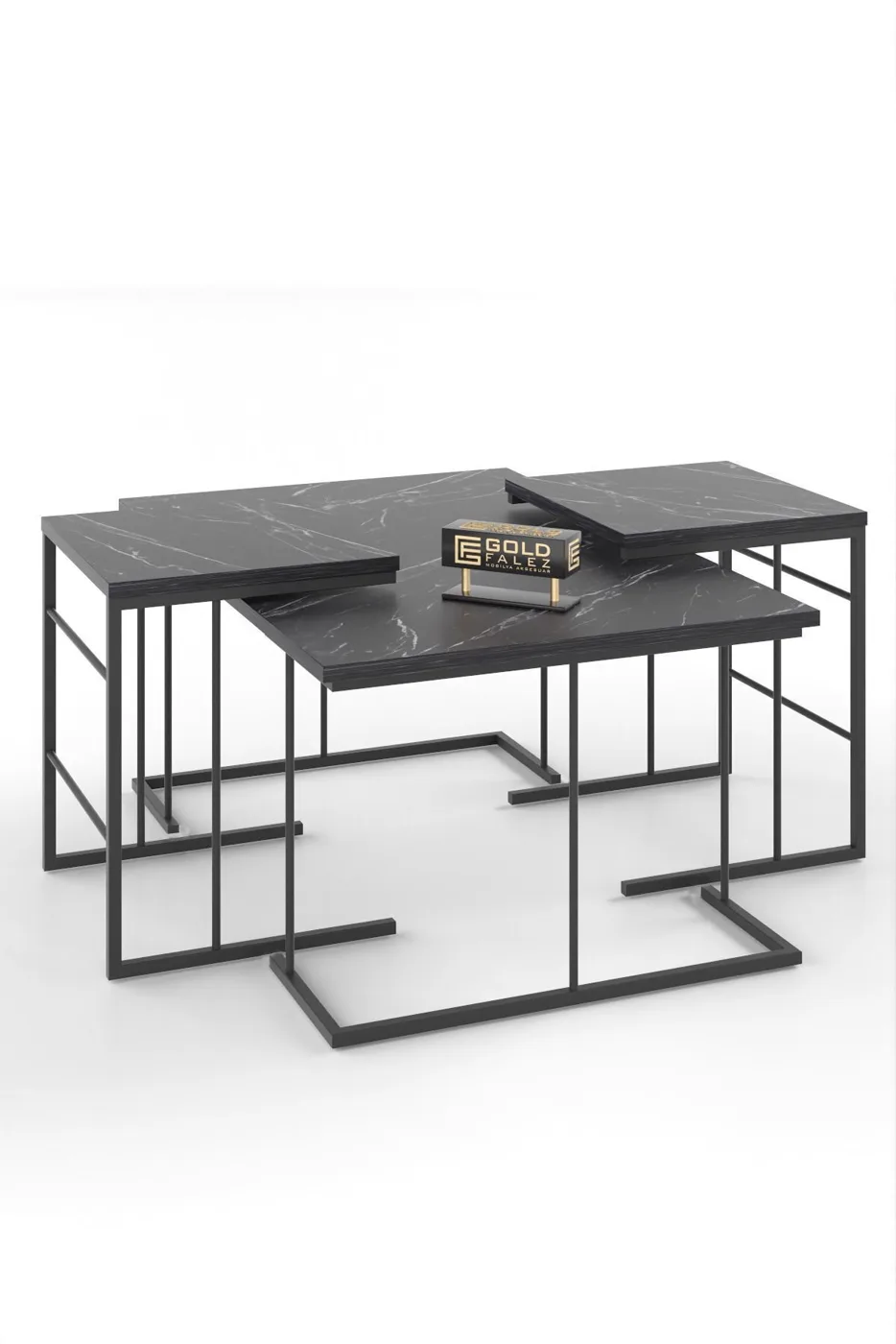 Solo 3-Piece Coffee & Nesting Table Set - Black Marble Effect